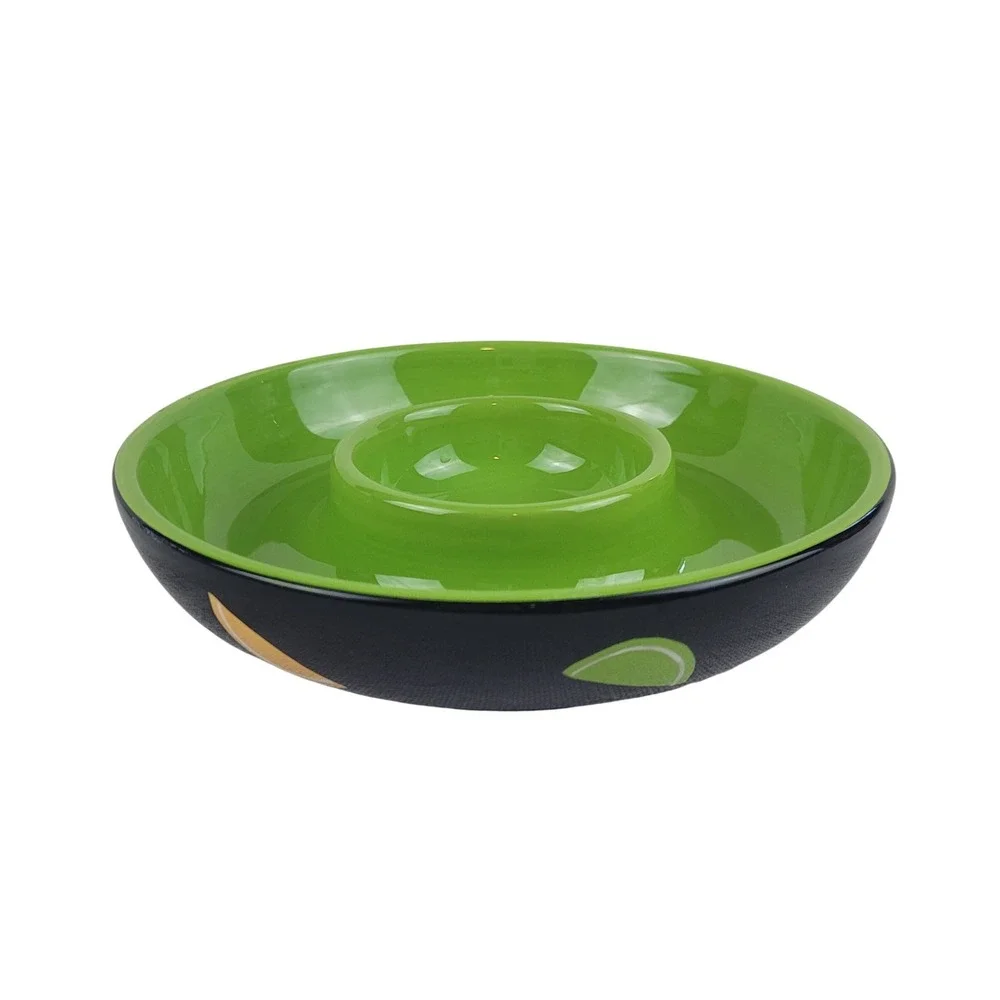 Crate & Barrel Margarita Salt sugar Bowl Black Green Citrus Fruit Ceramic 8 Inch